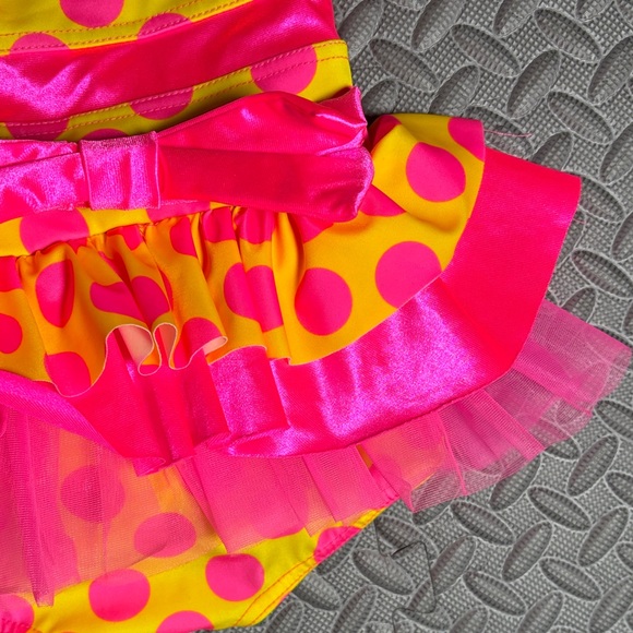 Weissman Bright Pink and Yellow Dance Costume and Headband Size Small - Picture 7 of 11